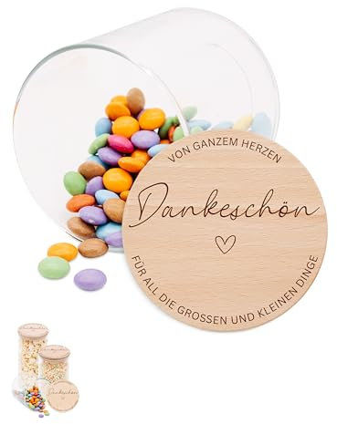 wunderwunsch® - Personalisierte Vorratsgläser mit Deckel mit Gravur - [einzeln - S/M/L - 0,5-1,2 L] - Personalisiert Abschied Geschenk Erzieherin Dankeschön (Von ganzem Herzen, mittel - 880ml)