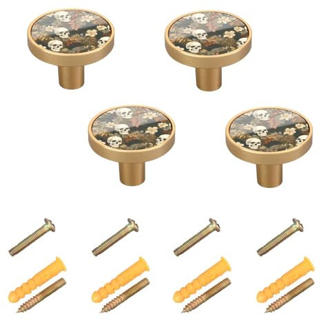 SKYSHU Lot de 4 boutons d'armoire ronds en forme de tête de mort de 3,8 cm pour porte, placard, maison, bureau