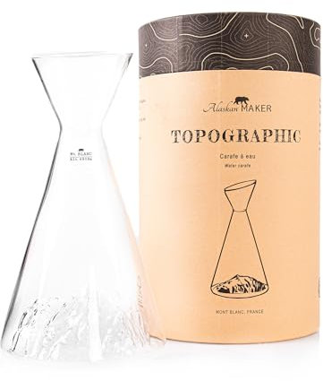 Carafe à eau 1 L | Borosilicate de qualité supérieure soufflés artisanalement avec les montagnes en relief | TOPOGRAPHIC (Mont Blanc)