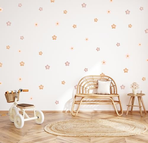 Wally Fox - Wandtattoo Kinderzimmer - Kinderzimmer Deko - Wandtattoo Kinderzimmer Mädchen - Wanddeko - Blumen - Hellrosa, Braun, Violett - 48 Stück