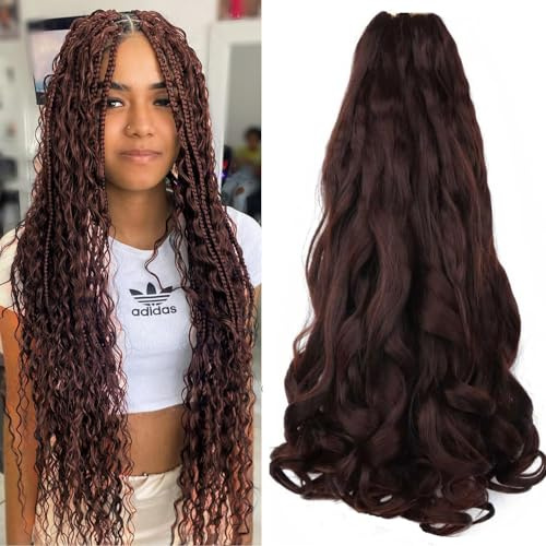 9Packs French Curl Braiding Hair Extension Crochet Braids Hair Extensions for Braiding Crochet Hair for Braiding Pre Stretched Braiding Hair (#4, 16Inch (Pack of 6))