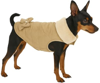 Hundemantel Winter – Guzzi Beige – A:20cm – Polyester – Waschbar bei 30°C – Weiches Fleecefutter – Mit Schleife – Flamingo