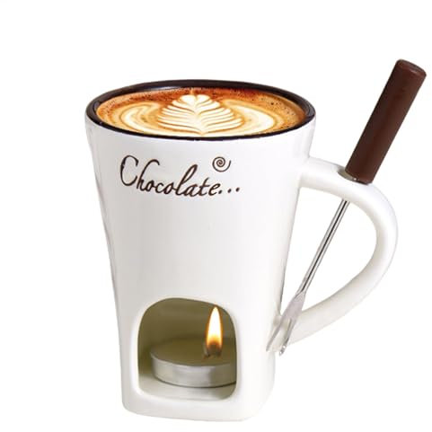 Wusideday Tazza per fonduta di cioccolato, set per fonduta, candela da tè, fonduta, tazza per fonduta di cioccolato, tazza in ceramica per fonduta e cioccolato con forchette