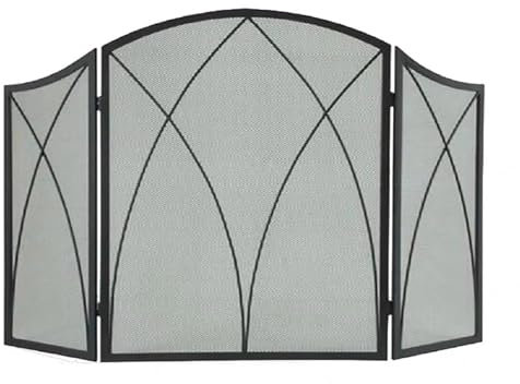 Generisch Arch 3 Dreifach gefalteter Kaminschirm mit Netz, schwarzer Faltbarer Kaminschutz für Holzöfen, moderner Rahmen zum Schutz vor Funken am Kamin