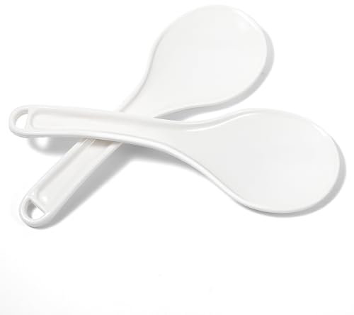 TIESOME 2PCS Plastic Rice Serving Spoon, Non-Stick Plastic Rice Spoon White Rice Paddle Rice Cooker Spoon Rice Scoops for Kitchen 7.68 Inch Rice Serving Spoon Scratch-Free Cooking Utensil
