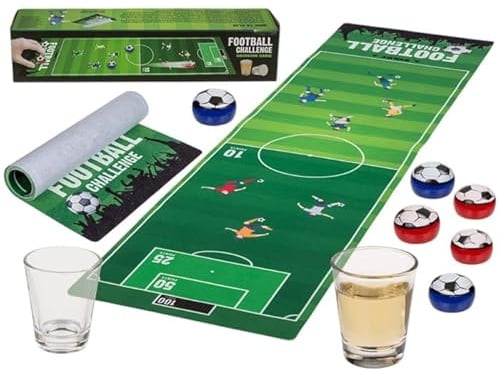 BLUECHOLON Juego de Beber futbolin, Curling Juego de Habilidad Chupitos de Tequila, Drinking Game. tapete120x30cm, 6 balones, 2 chupitos. Juego Fiestas.