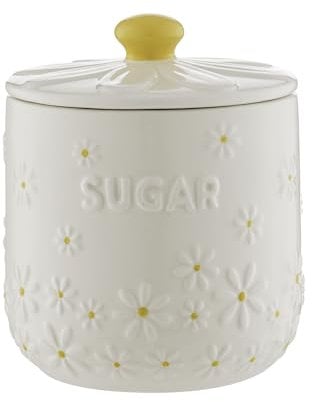 Price & Kensington Daisy Sugar Storage Jar | 700ml Airtight Ceramic Canister | Embossed Daisy 3D Lid with Hand-Painted Yellow Handle | Cream Glaze | Kitchen Storage Container