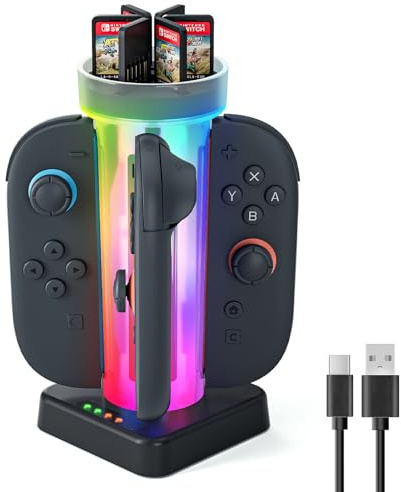 Station de Charge 4-en-1 pour manettes Nintendo Switch 2 et Joycons (Compatible NSW 2) – Dock de Charge avec Indication LED et câble USB Type-C