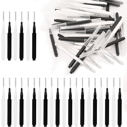 Lot de 60 micro-brosses à sourcils | Brosse à cils avec capuchon | Mini-brosse à cils pour extensions de cils | Brosses à cils pour femmes (noir, blanc)