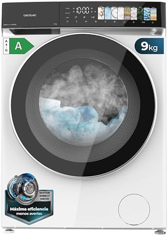 Cecotec Lavatrice 9 Kg Carica Frontale Bolero DressCode 9970 Direct Drive. Motore Direct Drive, 1400RPM, 11 Programmi, SchermoFullColor, Porta XXL, Funzione Vapore, Luce Interna, Stop&Go, Bianco
