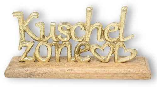 damaloo Deko Schriftzug Kuschel Zone – Metallbuchstaben auf Holzsockel – Wohn- & Tischdekoration im Landhausstil – Geschenkidee für Wohnzimmer, Schlafzimmer & Flur – 23x11,5 cm