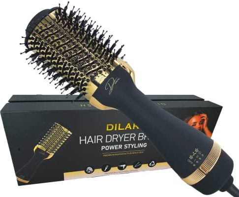 Professional VOLUMIZING PRO STYLER 2-in-1 Rundbürste | Warmluftbürste & Föhnbürste 1000W | Haartrockner, Stylingbürste & Volumenbürste mit Keramikbeschichtung für geschmeidiges Haar (Gold)