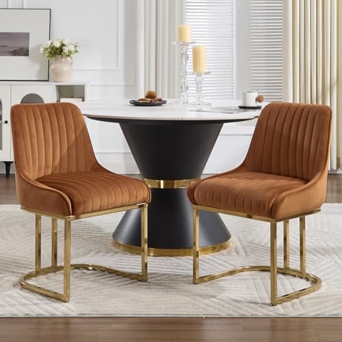chairus Esszimmerstühle Samt Metallbeine Gepolstert Modern 2er Set Braun | Samt-Bezug, Metallbeine, gepolstert, modernes Design, für Küche, Esszimmer, Wohnzimmer