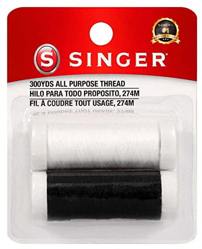 Singer Allzweckfaden, 100% Polyester, Schwarz und Weiß, 1 schwarze und 1 weiße Spule