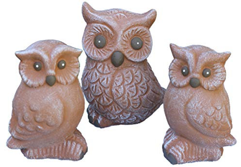 STEINFIGUREN SPICKER Steinfigur Eule 3er Set 120/3, 121/3, 122/3, Gartenfigur Steinguss Tierfigur Terrakotta Patina