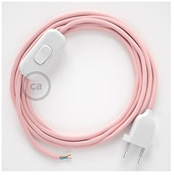 creative cables Cordon pour Lampe, câble RM16 Effet Soie Rose Baby 1,80 m. Choisissez la Couleur de la fiche et de l'interrupteur! - Blanc