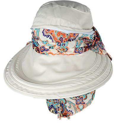 Générique Femmes Soleil Face Chapeau de Protection Anti-UV Large Visière Bord Capuchon Pliable Kaki - Beige