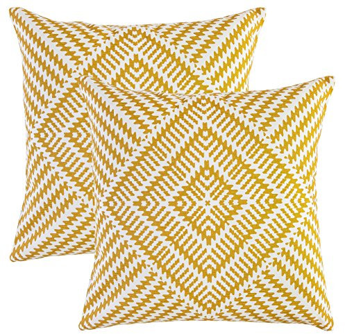 TreeWool Dekorativer Kissenbezug (40 x 40 cm, Senffarben) Kaleidoskop Design 100% Baumwolle (2er Pack)
