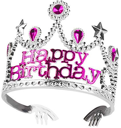 Boland 44077 - Krone Happy Birthday Girl, für Kinder, Silber-Pink, Diadem, Edelsteine, Kopfschmuck, glänzend, Karneval, Halloween, Fasching, Mottoparty, Verkleidung, Theater, Accessoire