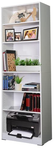 Absolute Deal Tall Narrow Bookcase Storage Unit With Adjustable Shelving Furniture For Living Room Home Office, White, 60 x 29 x 180 cm