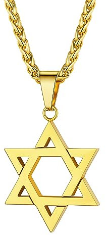 U7 Magen David Schmuck Hexagramm Davidstern Anhänger Halskette 18k vergoldet 50+5cm/3mm Weizenkette Männer Jungen Symbol des Judentums Schmuck Geschenkidee für Geburtstag