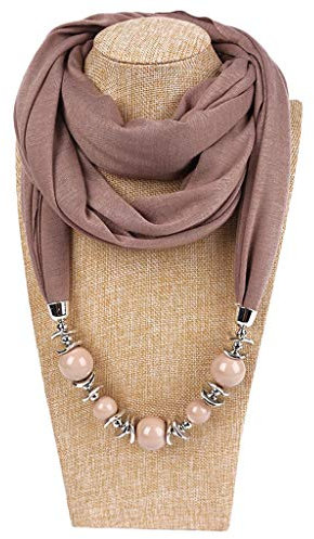 Dabixx, sciarpa ad anello con fazzoletto, da donna, per il collo, collana con perline, scialle con gioielli in tinta unita, Poliestere, 13#, 160cm(62.99in)