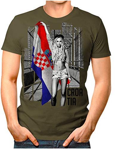 Legendary Items™ - Croatia-Soccer-Girl - Herren T-Shirt EM 2020 Fußball Trikot Sexy Frau Kroatien Hrvatska Vintage Oliv XXL