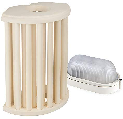 Kit d'éclairage de Sauna Abat-jour Sawo 915-VA de Tremble avec E27 IP54 Lampe de Sauna et Câble de Silicone 5m SiHF