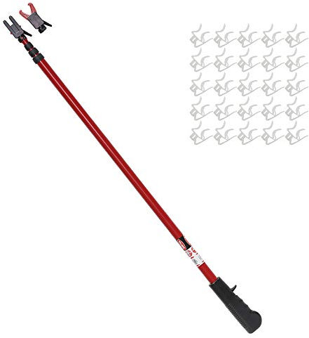 No Ladder PRO MAX Dual Head Telescoping Pole | Light Hanging Kit for Hanging String Lights, Decorations, Garlands, 11ft Reach, Compatible with Gutters, Shingles, Eaves, 25 Light Clips Included