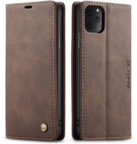 QLTYPRI Case for iPhone 11 Pro Max, Vintage PU Leather Wallet Case Card Slot Kickstand Magnetic Closure Shockproof Flip Folio Book Case Cover for iPhone 11 Pro Max - Coffee Brown