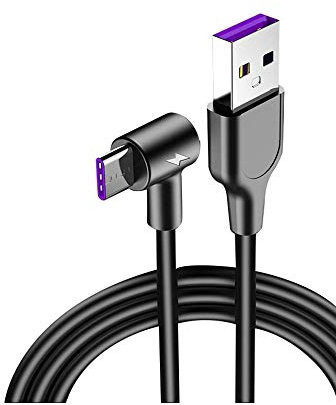 Cable Chargeur Ultra Rapide 3m Type C 90° pour Samsung Galaxy Z Flip Smartphone Android Very Fast Charge 5A (Noir)