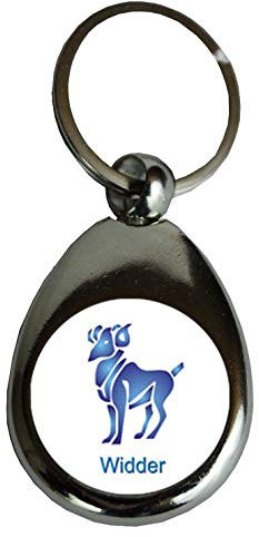 Schlüsselanhänger Einkaufschip Sternzeichen Geschenk Geburtstag Metall Silber, Fische, Widder, Stier, Zwillinge, Krebs, Löwe, Jungfrau, Waage, Skorpion, Schütze, Steinbock, Wassermann (Widder)