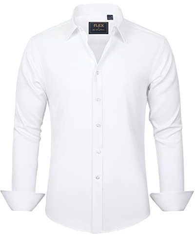 J.VER Herren Hemd Unifarben Stretch Langarm Männer Hemden Regular Fit Herrenhemden Freizeithemden Bügelleichtes Businesshemd Anzug Hemd,Weiß,XXL