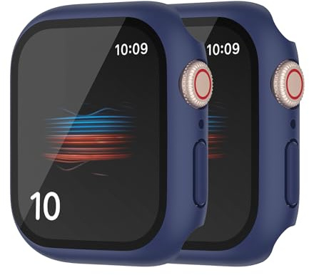 HANKN 2 Pack Hard Case for Apple Watch Series 6 5 4 SE 3 40mm, Blue | Tempered Glass Screen Protector Case, Full Coverage Hard Shockproof Iwatch Cover Bumper (40 mm, Blue)