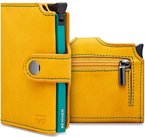 BEWMER v2 Portafoglio Uomo Slim In Similpelle Con Protezione RFID Anticlonazione – Porta Carte Di Credito Uomo E Donna Per 9 Tessere, Con Portamonete – Porta Tessere, Giallo Turchese