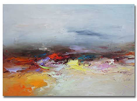 LCDIUDIU Ölbilder Auf Leinwand Handgemalt, Bunte Textur Strand Meer Landschaft Moderne Abstrakte Kunstwerke Handgemalte Ölgemälde Auf Leinwand Wandkunst Für Wohnzimmer Schlafzimmer Büro W