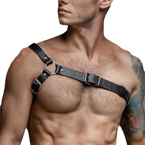 Limmion Harness Männer Leder Harness Herren Hosenträger Leder, Gay Harness, Fetisch Harness, Herren Leder Body Brust Harness, Men Brustgurt Tragegur, Verstellbarer