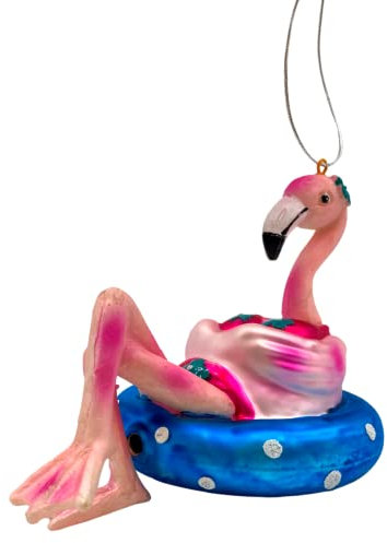 Glas-Flamingo im Pool Float Ornament für Baum, Weihnachten am Ozean, nautische Feiertage oder ganzjährige Dekorationen, 15,2 cm hoch