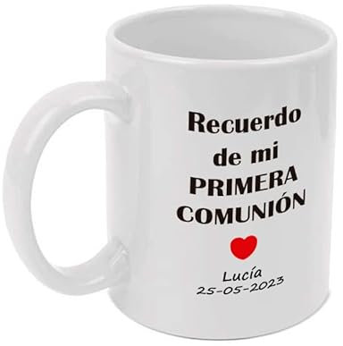Taza Personalizada con nombre y fecha de comunión. Recuerdo de mi primera comunión. Detalles originales para invitados de comuniones. Capacidad de la taza 350 ml.