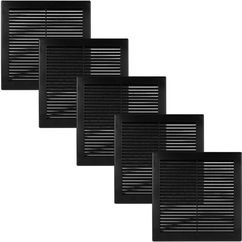 Vent Systems 8 x 8 pulgadas (dimensiones de apertura) – Paquete de 5 – Cubierta de ventilación de plástico negro Soffit – Rejilla de ventilación cuadrada plana – Deflector de ventilación – HVAC 10 x