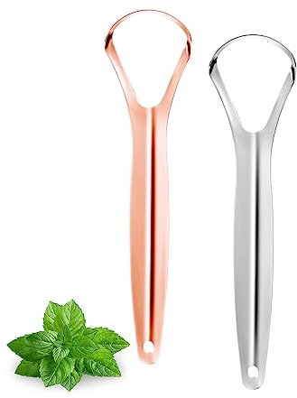 Liatinbo Raspador de lengua, rascador de lengua de metal para adultos, raspador de lengua de acero inoxidable, reduce el mal aliento y el aliento más fresco (paquete de 2, en forma de cuchara (2