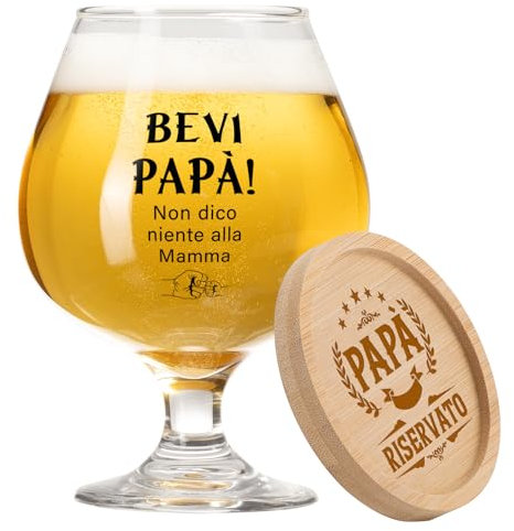Funnli Regalo Papà, 510ml Bicchieri da Birra Regalo Natale Papà, Regali per Papà, BEVI PAPÀ! -Personalizzato Bicchiere Regalo Compleanno Papà, Festa del Papa Idee regalo, Regalo Festa del Papà