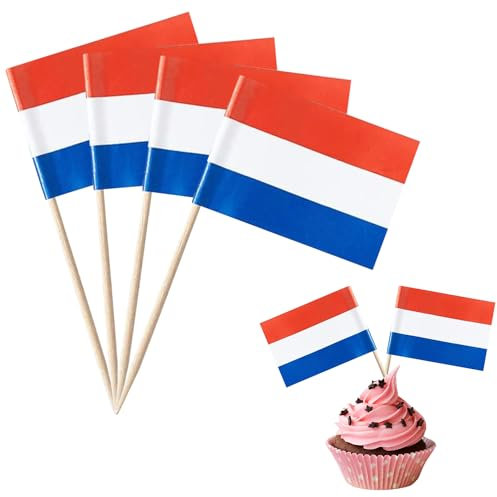 YXHZVON Palillos Bandera de Países Bajos,200 Piezas Palillo de Cóctel Banderas de Doble Cara, Mini Palillos Banderas para Pastel Platos de Fruta Fiesta Pub Decoración