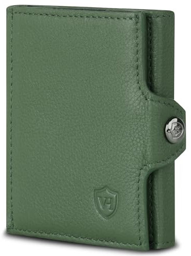 VON HEESEN Slim Wallet mit RFID Schutz - Geldbörse Herren klein - Mini Geldbeutel Damen Portmonee - Kartenetui Echtleder Karten Portemonnaie - Leder Kreditkartenetui Grün