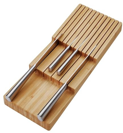 Bandeja para cuchillos de bambú 448 x 174 x 45 mm para ORGA-BOX® 3 bandejas para cubiertos a partir de 497 mm (600 mm de ancho de cuerpo) bloque de cuchillos de madera