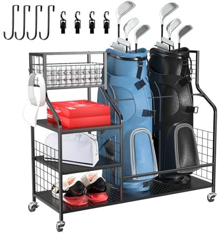Lhysn Golf Bag Storage, Golf Club Holder, Golf Bag Storage Rack, for Garage Extra Large Sports Equipment Organizer Stand, Fits for 2 Golf Bags, Outdoor Toy Storage