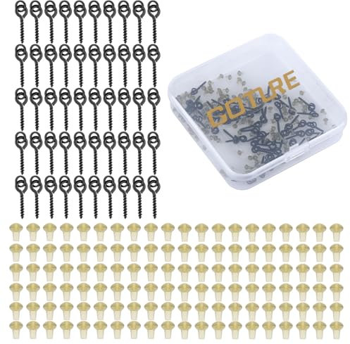 Goture 170 Stück karpfen zubehör Set 50 Stück Gewinde Boilie Köder Schrauben 120 Stück Angelhaken Stopper, Hook Stops Angelhaken Set mit Box, Kreis OvalKöder Jig Haken Angelgerät Zubehör