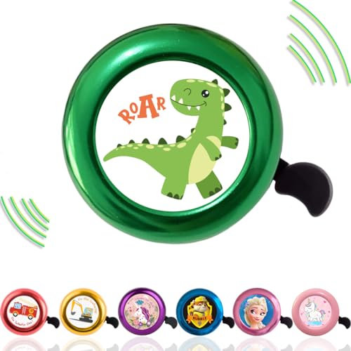 Klingel Für Kinderfahrrad - Fahrradklingel Für Jungen/Mädchen Mit Einhorn/Feuerwehr/Dinosaurier Motiv (Grüner Dinosaurier)