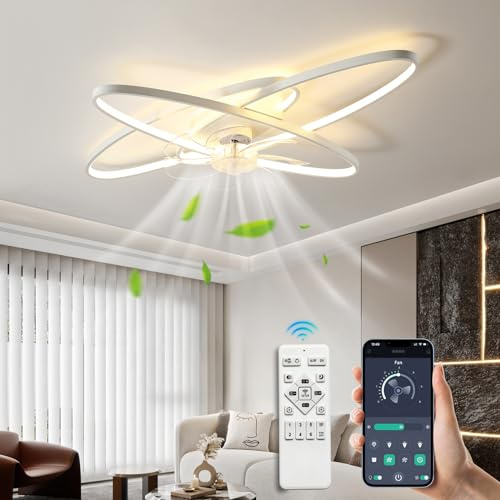 LED-Deckenventilator mit Beleuchtung,Deckenleuchte mit Ventilator65W Dimmbar,App und Fernbedienung,6 WindgeschwindigkeitenLeiser Deckenventilator mit Licht, Deckenleuchte für Wohnzimmer, Schlafzimmer