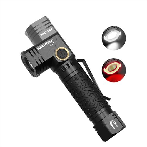 NICRON L71 Taschenlampe mit Rotlicht Wiederaufladbare LED Taschenlampe 90 Grad, Magnetische Basis, IP65 Wasserdicht für Outdoor Abenteuer Nachtsicht Notfälle, 8 Beleuchtungsmodi 1800 Lumen